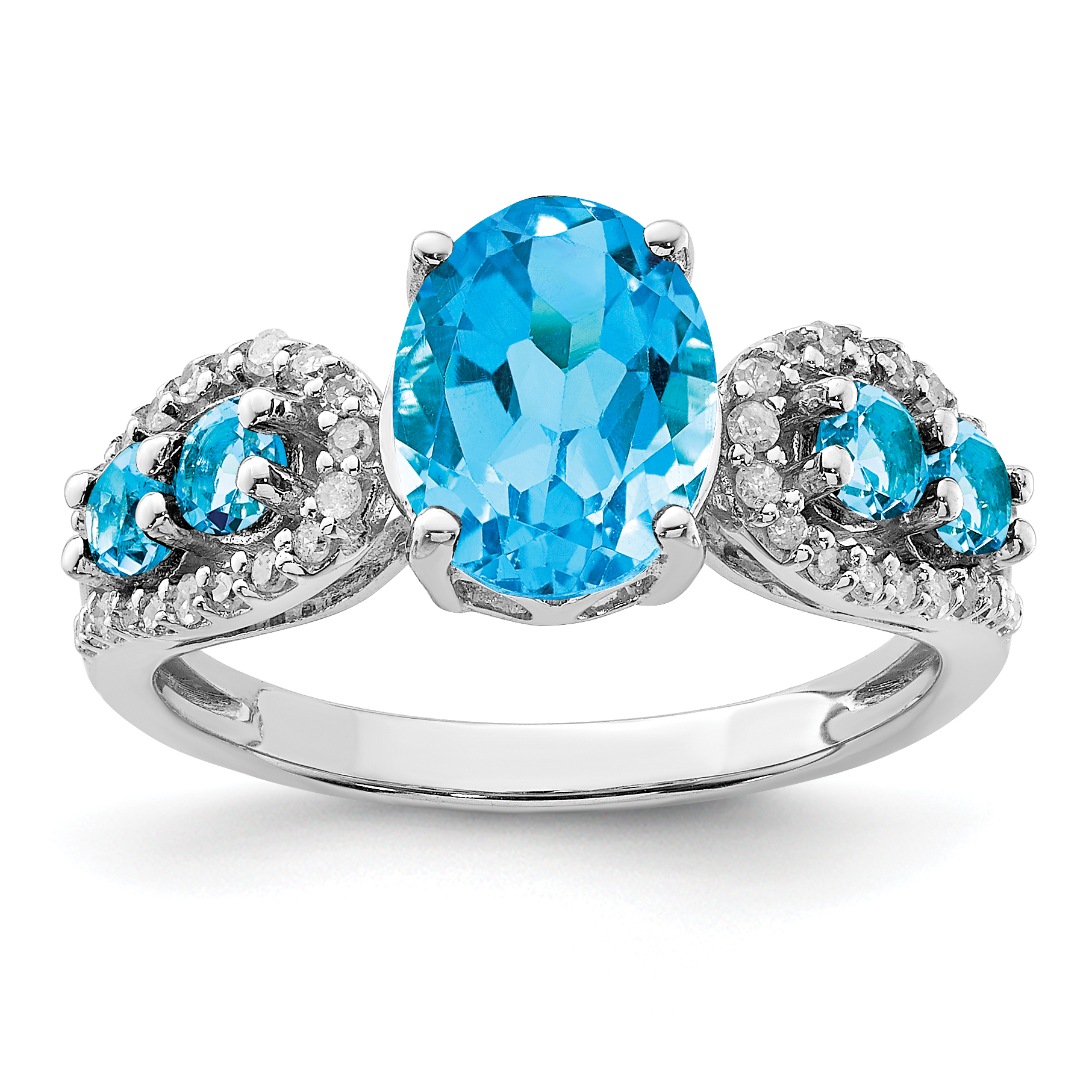 Colored Gemstones Sterling Silver Blue Topaz & Diamond Ring