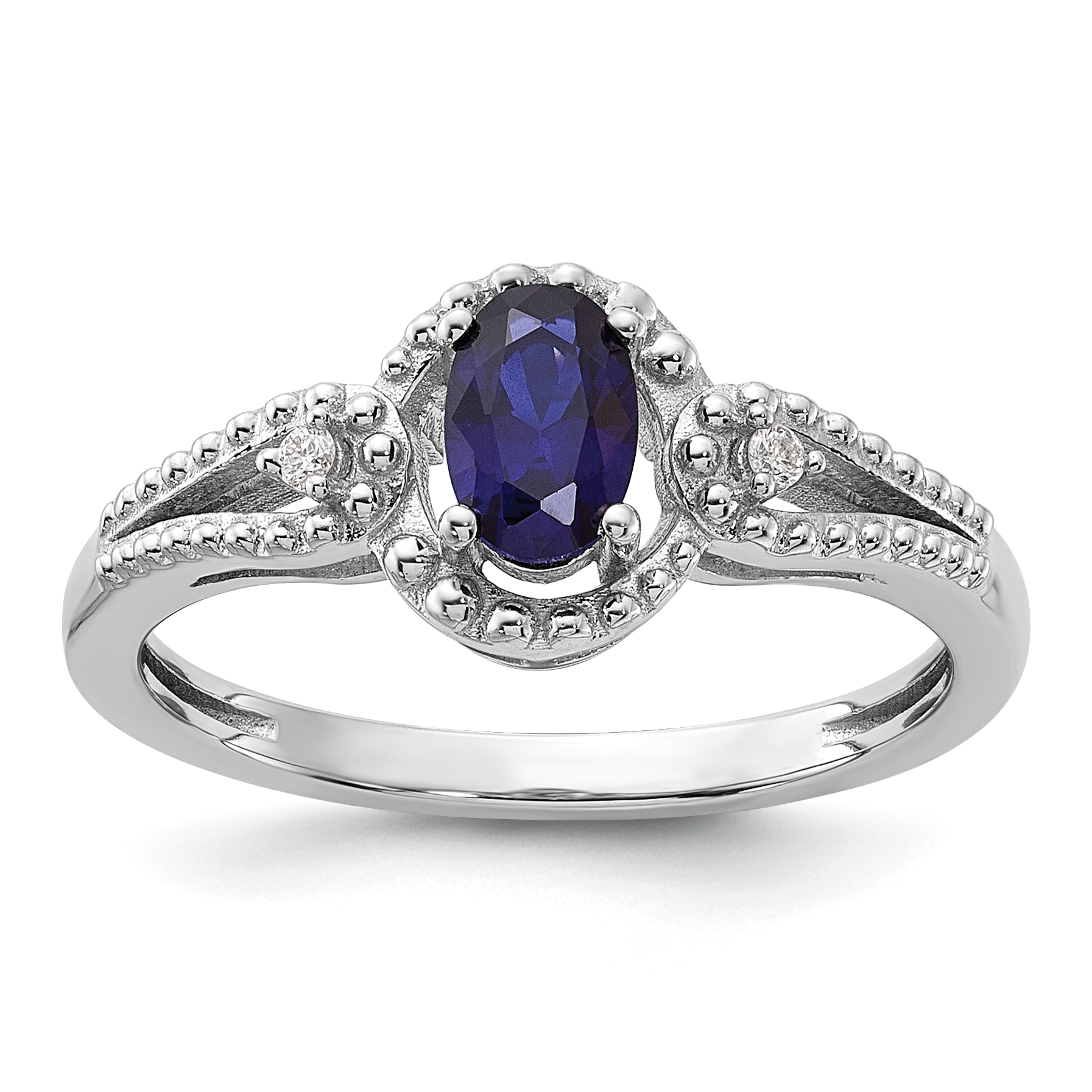 Core Silver Sterling Silver Created Sapphire & Diamond Ring