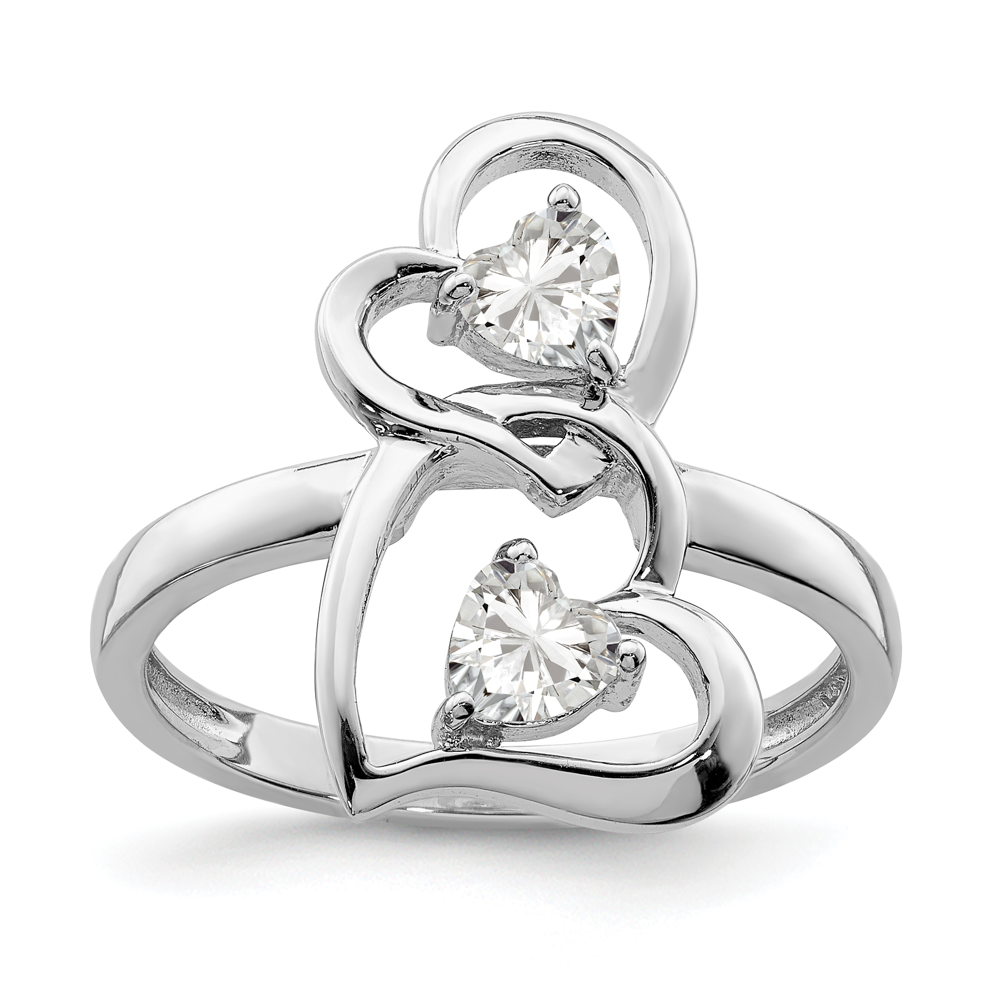 Core Silver Sterling Silver CZ Double Heart Ring