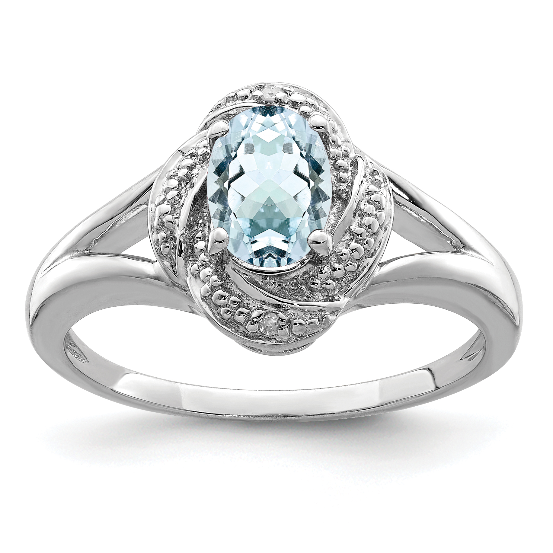 Colored Gemstones Sterling Silver Diamond & Aquamarine Ring