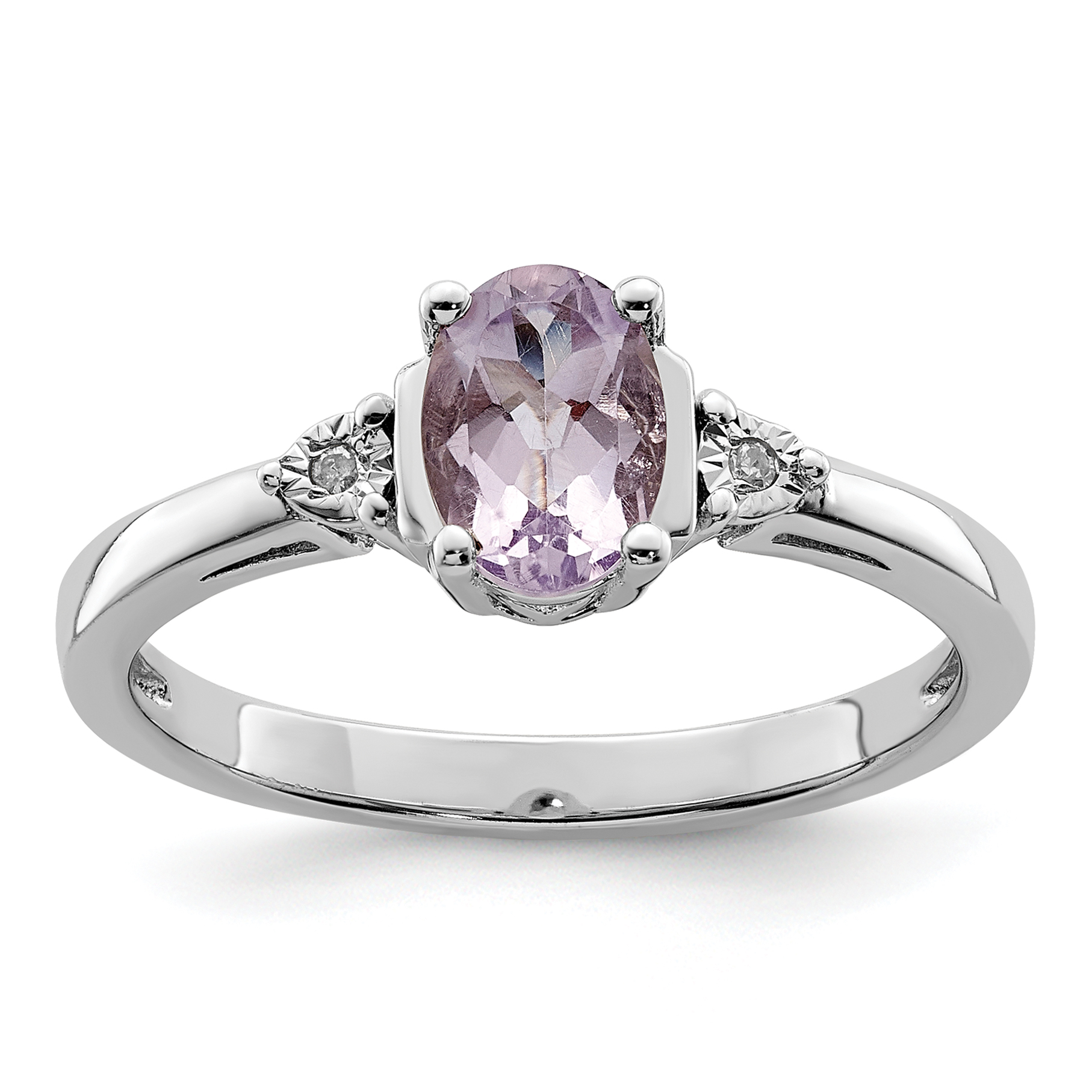 Core Silver Sterling Silver Diamond & Pink Quartz Ring