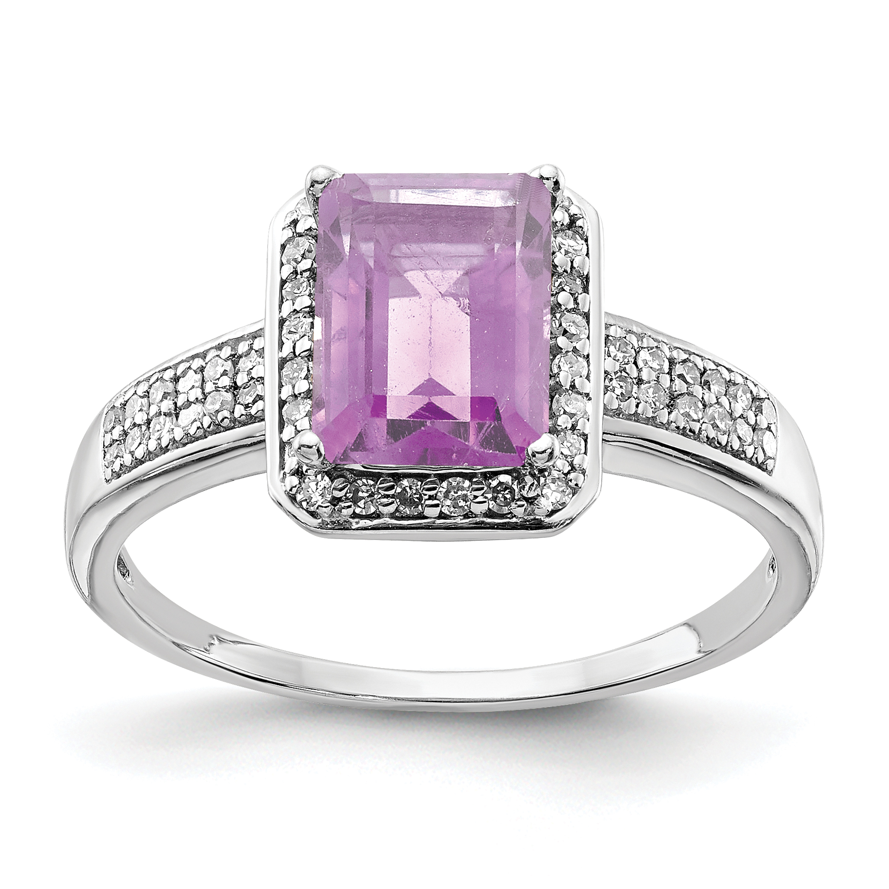 Colored Gemstones Sterling Silver Diamond & Pink Quartz Ring