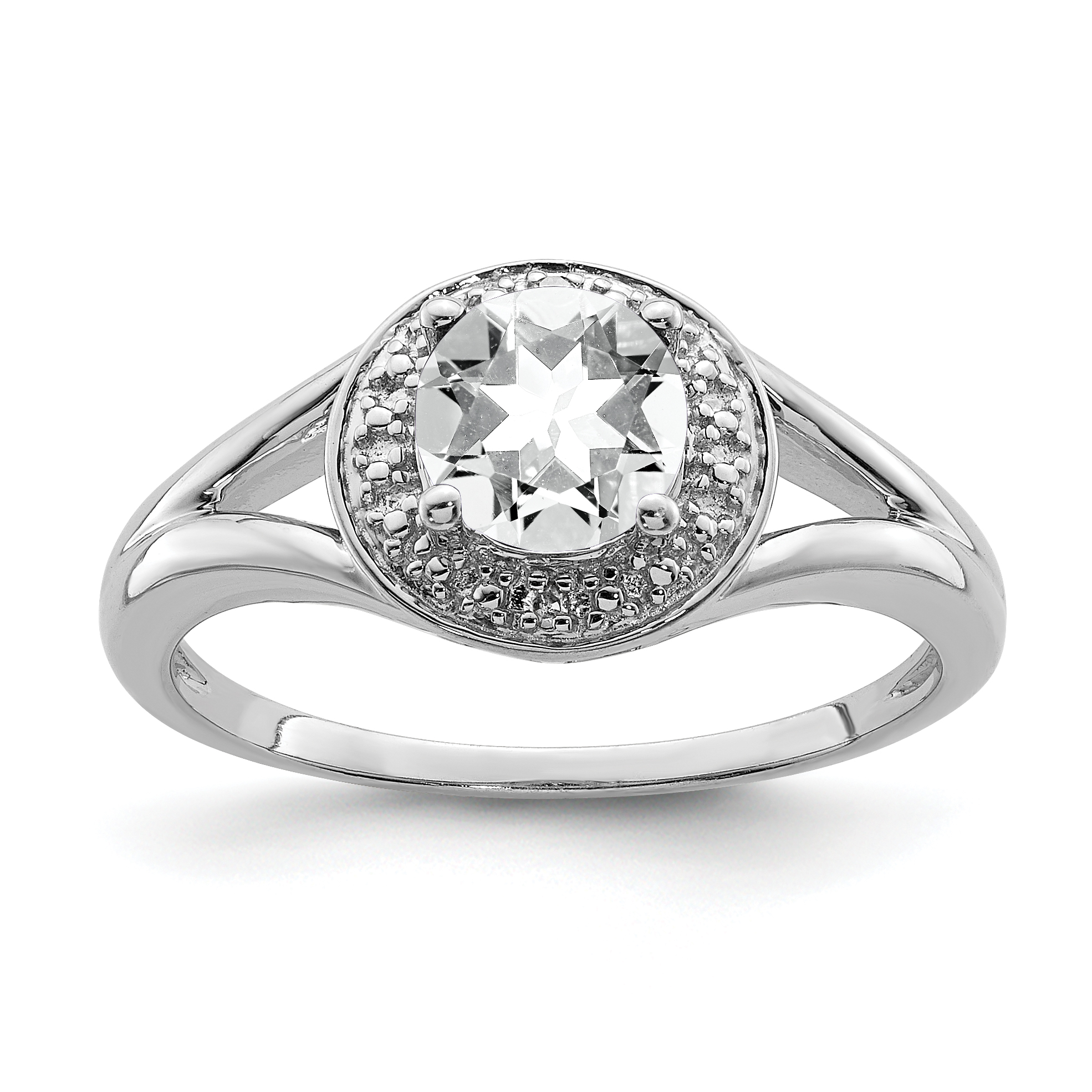 Colored Gemstones Sterling Silver Diamond & White Topaz Ring
