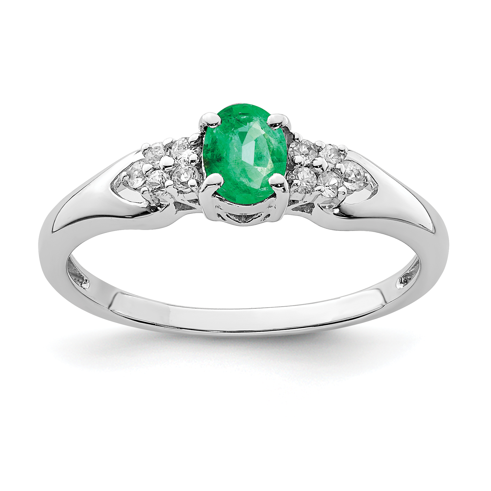 Core Silver Sterling Silver Emerald and White Sapphire Ring