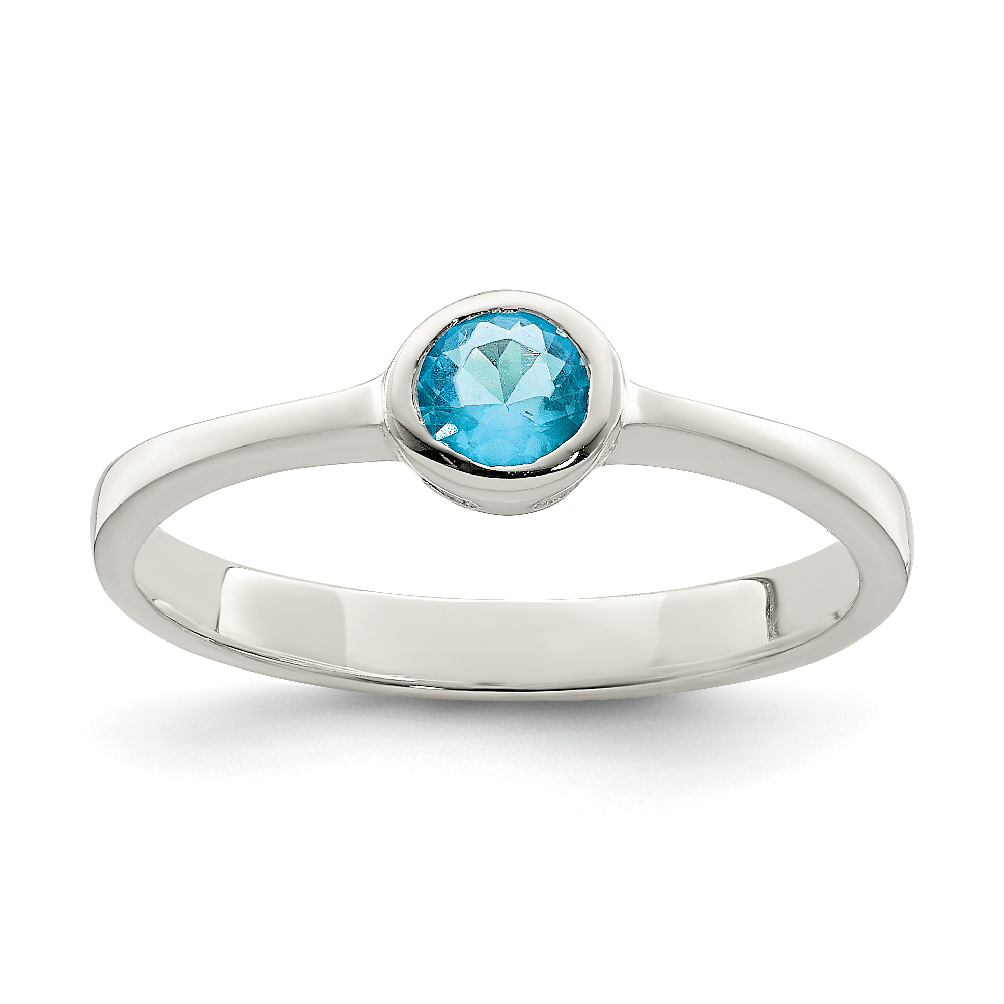 Core Silver Sterling Silver Light Blue Round Bezel CZ Ring