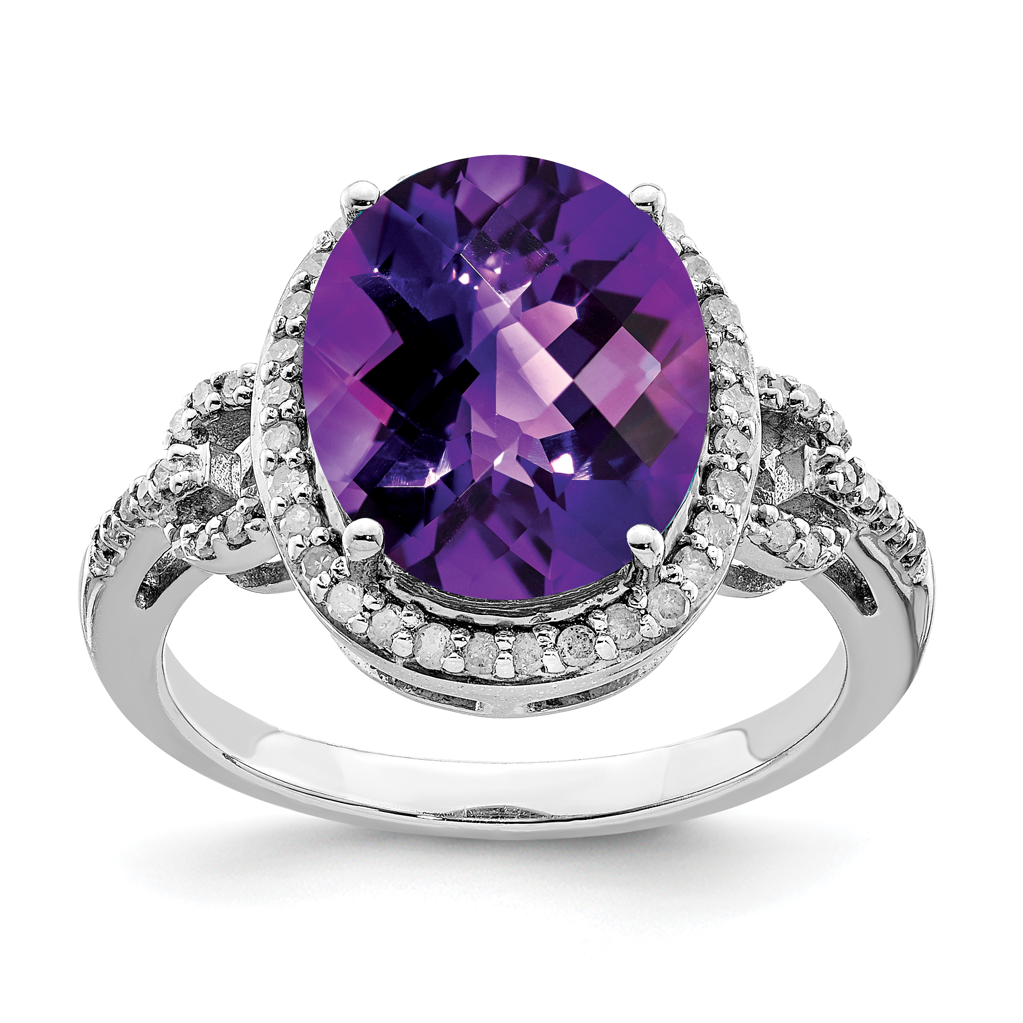 Colored Gemstones Sterling Silver Oval Amethyst & Diamond Ring