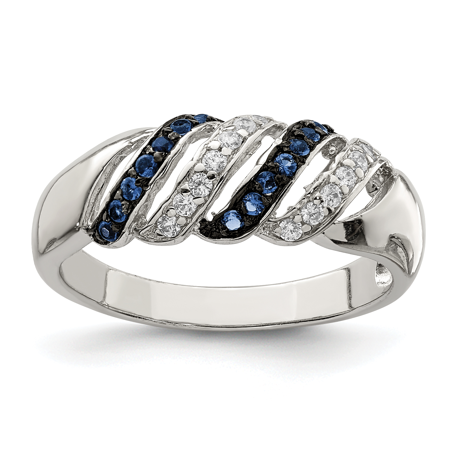Core Silver Sterling Silver Polished CZ & Blue Glass Stone Ring