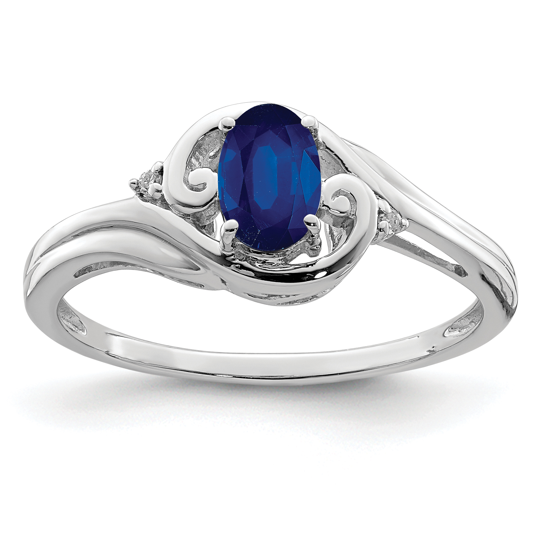 Core Silver Sterling Silver Rhodium Plated Diamond & Sapphire Ring