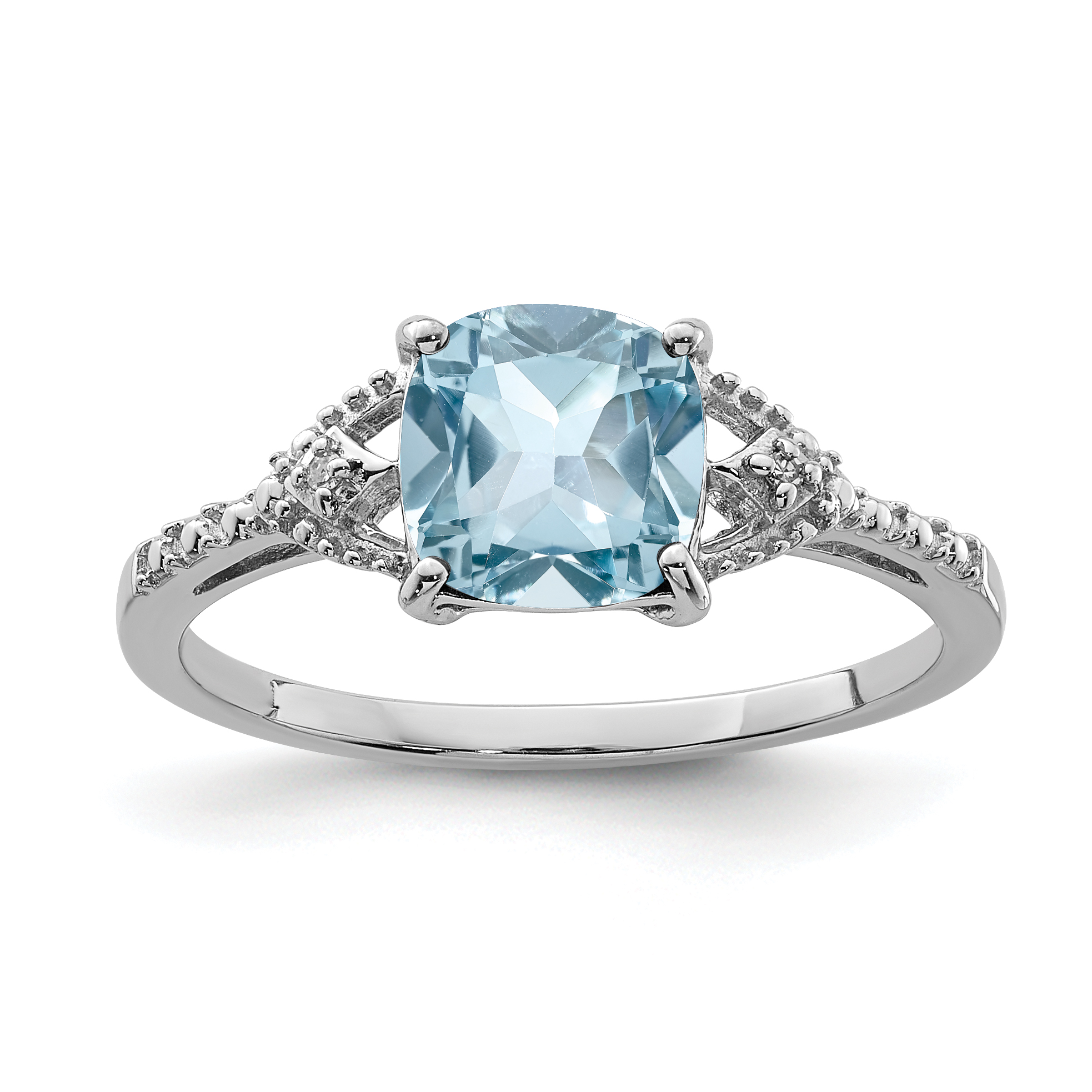 Core Silver Sterling Silver Rhodium Plated Diamond and Sky Blue Topaz Ring