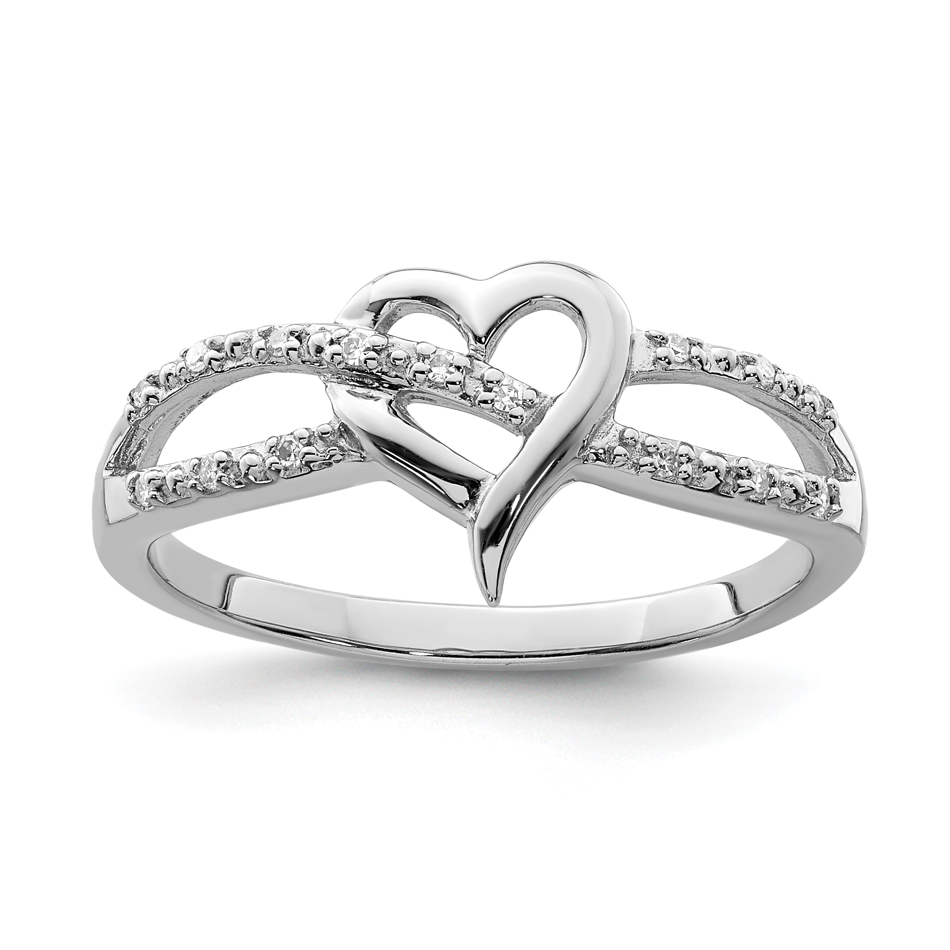 Core Silver Sterling Silver Rhodium Plated Diamond Heart Ring