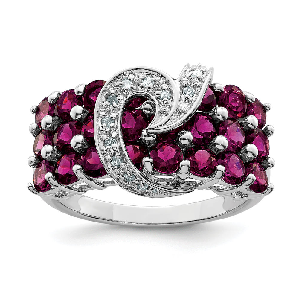Colored Gemstones Sterling Silver Rhodolite Garnet & Diamond Ring