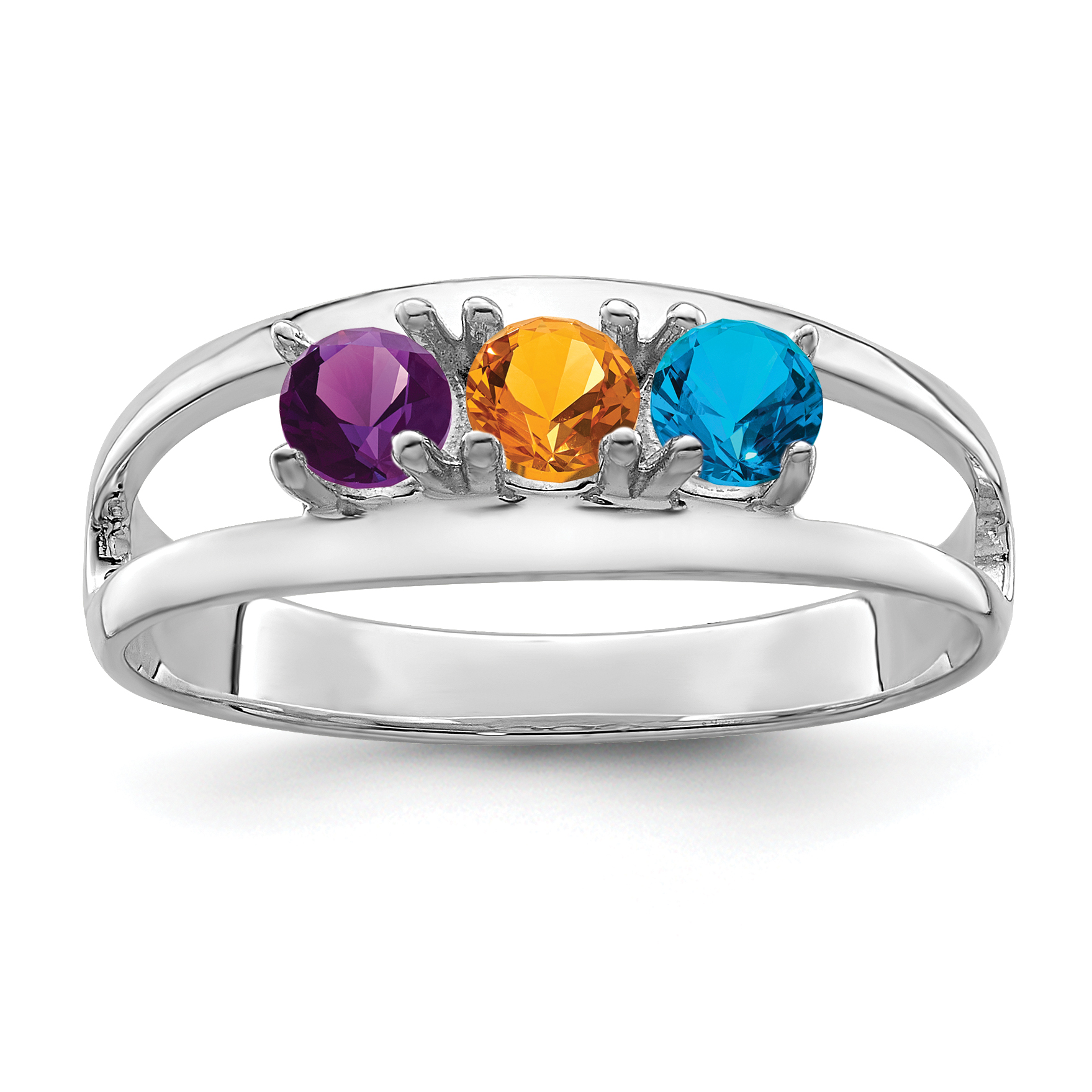 Family Celebration Sterling Silver Synthetic 3 Stone Mother's Ring