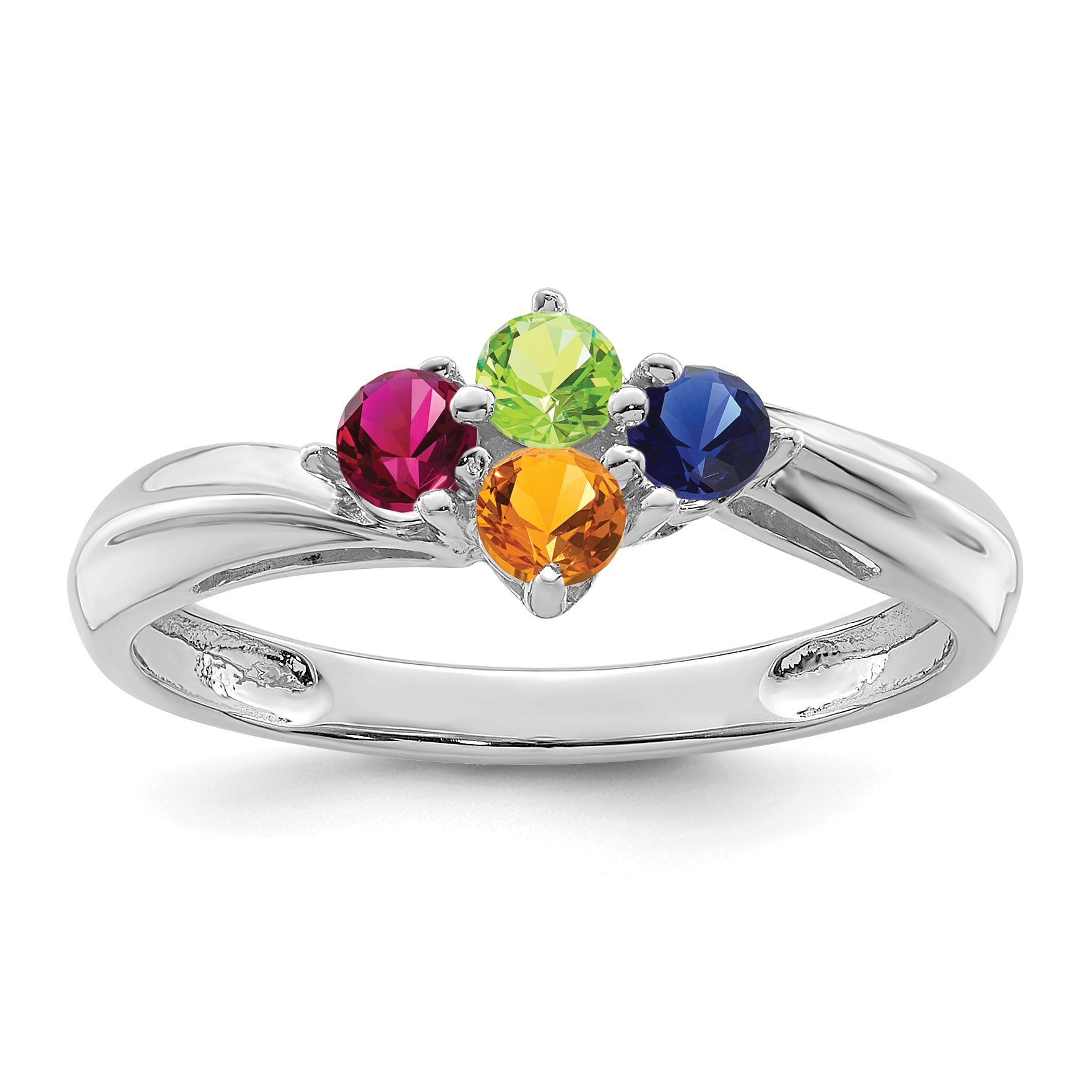 Family Celebration Sterling Silver Synthetic 4 Stone Mother's Ring