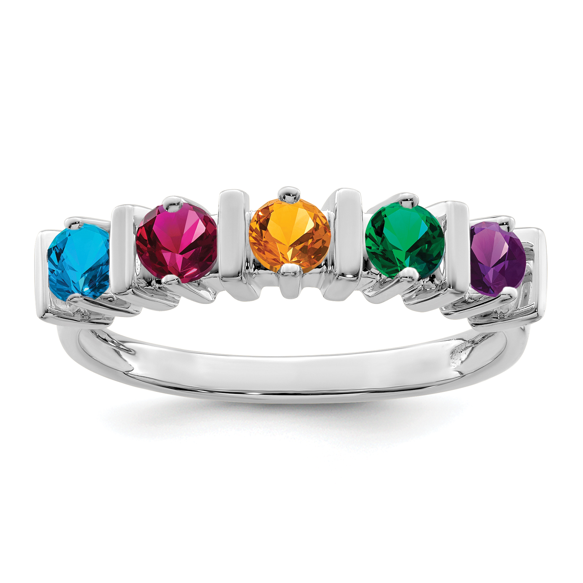 Family Celebration Sterling Silver Synthetic 5 Stone Mother's Ring