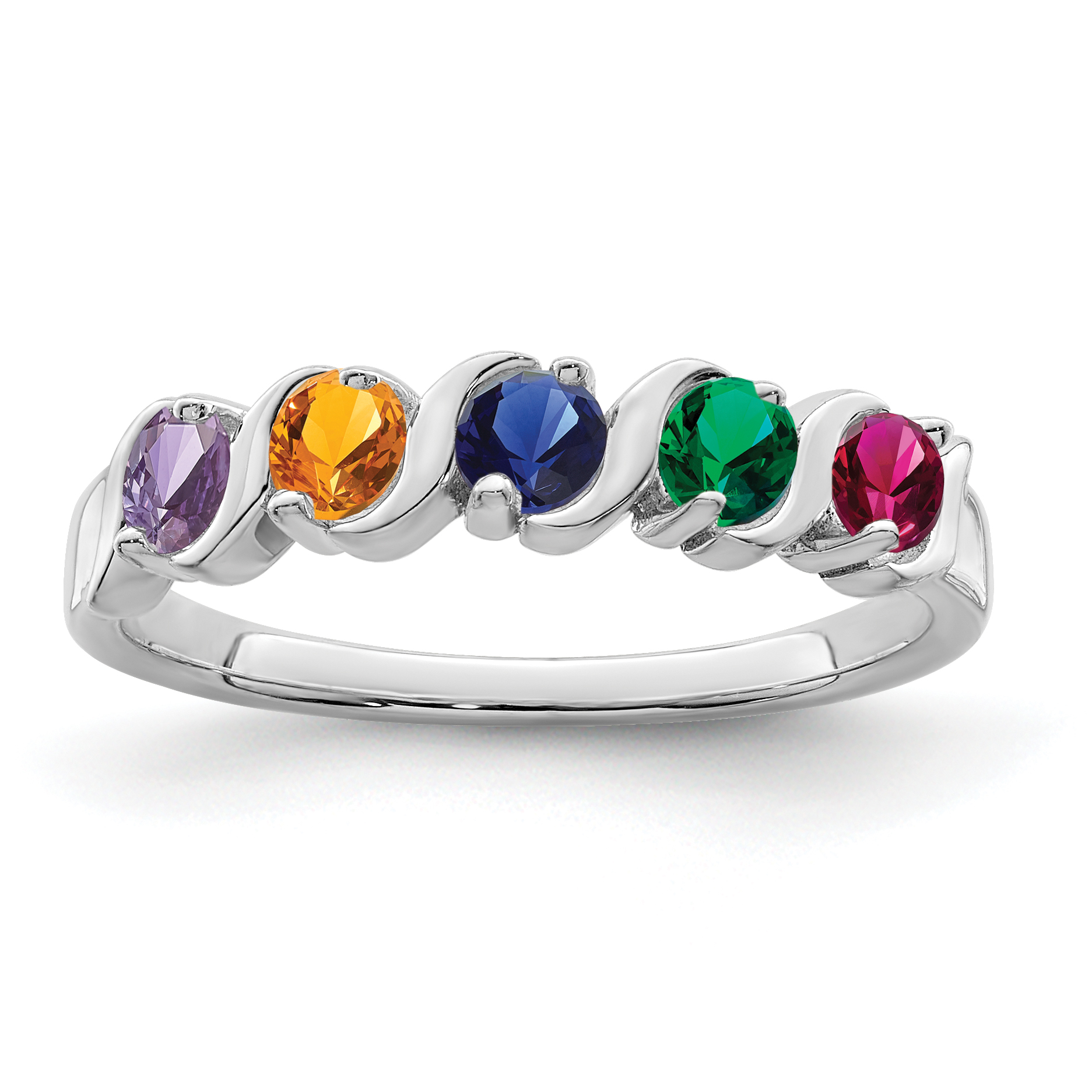 Family Celebration Sterling Silver Synthetic 5 Stone Mother's Ring