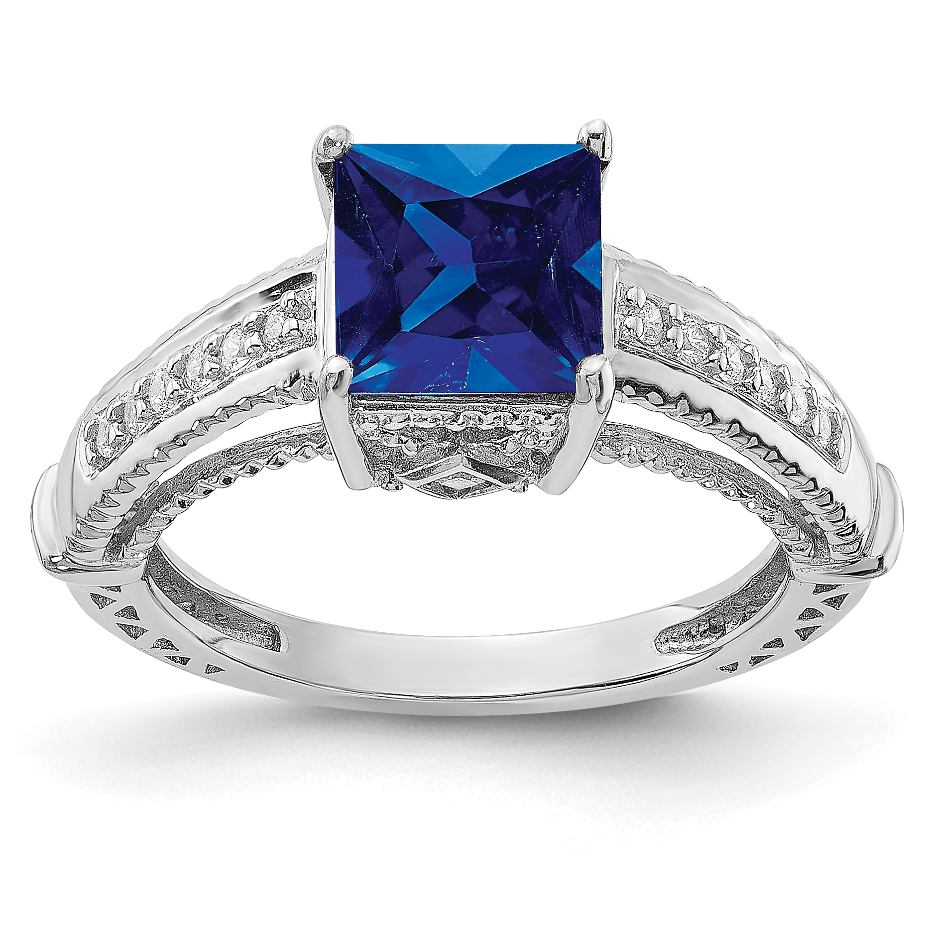 Core Silver Sterling Silver Synthetic Blue Sapphire & CZ Ring