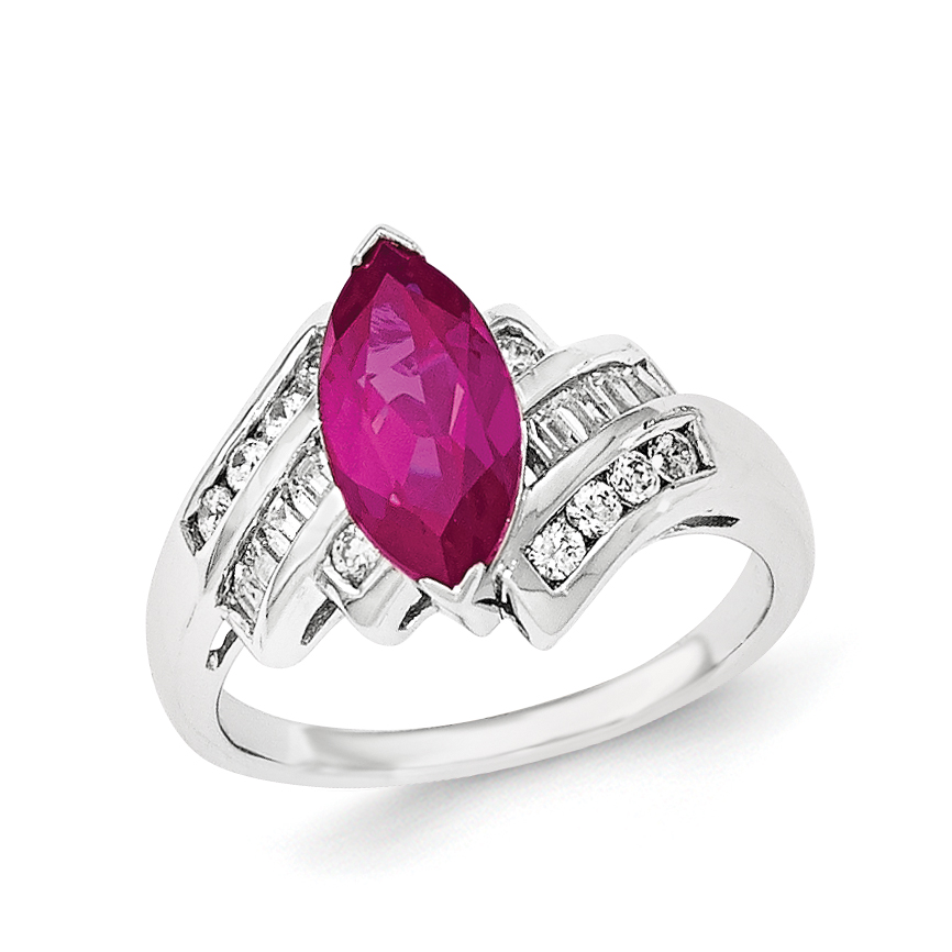 Core Silver Sterling Silver Synthetic Ruby & CZ Marquise Ring