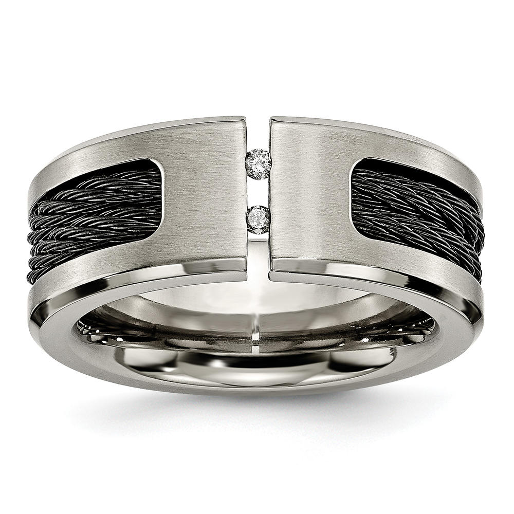 Chisel Titanium Black IP-plated Cable and Diamonds Polished/Brushed Band