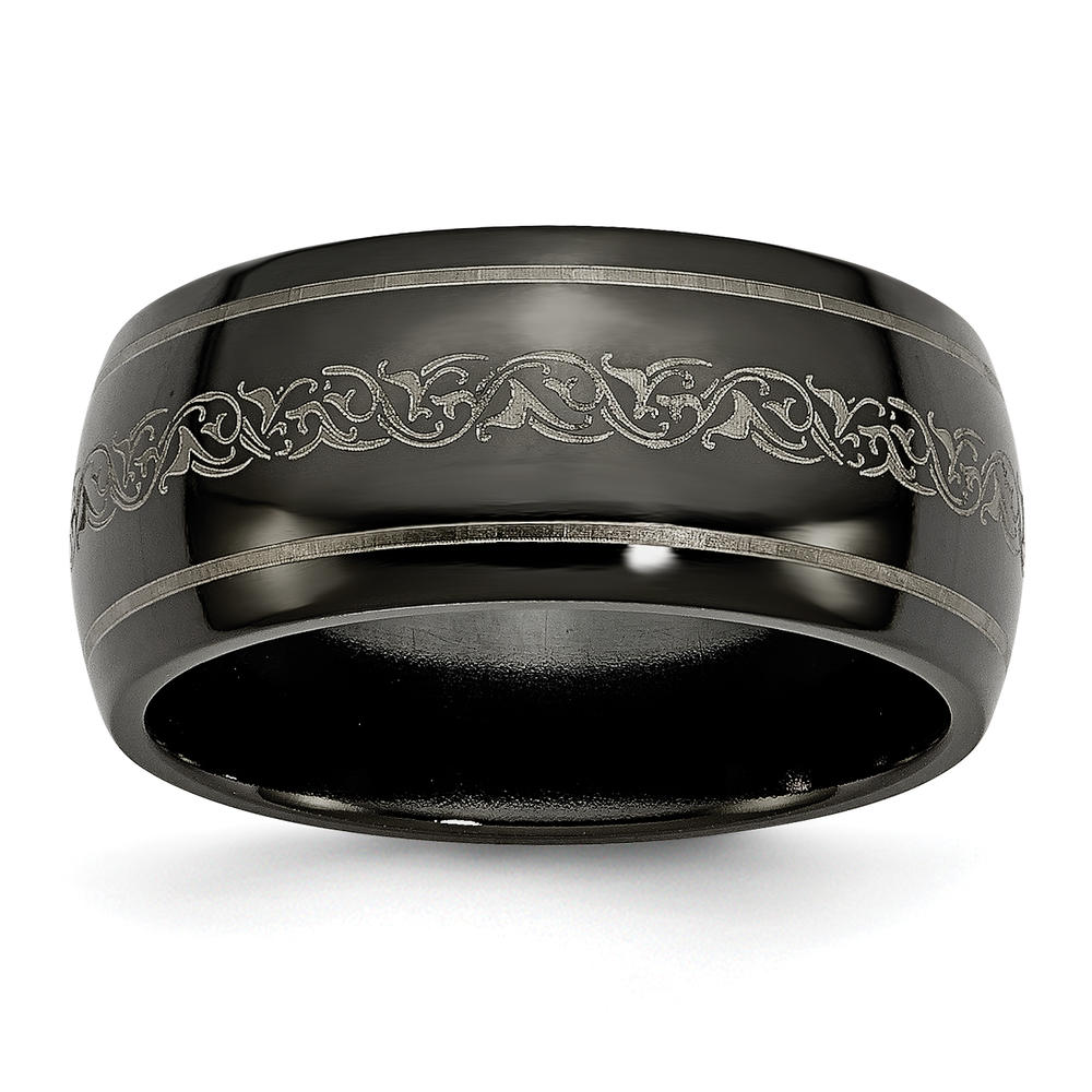 Bridal Titanium Black Ti Domed with Laser Pattern 10mm Polished Band