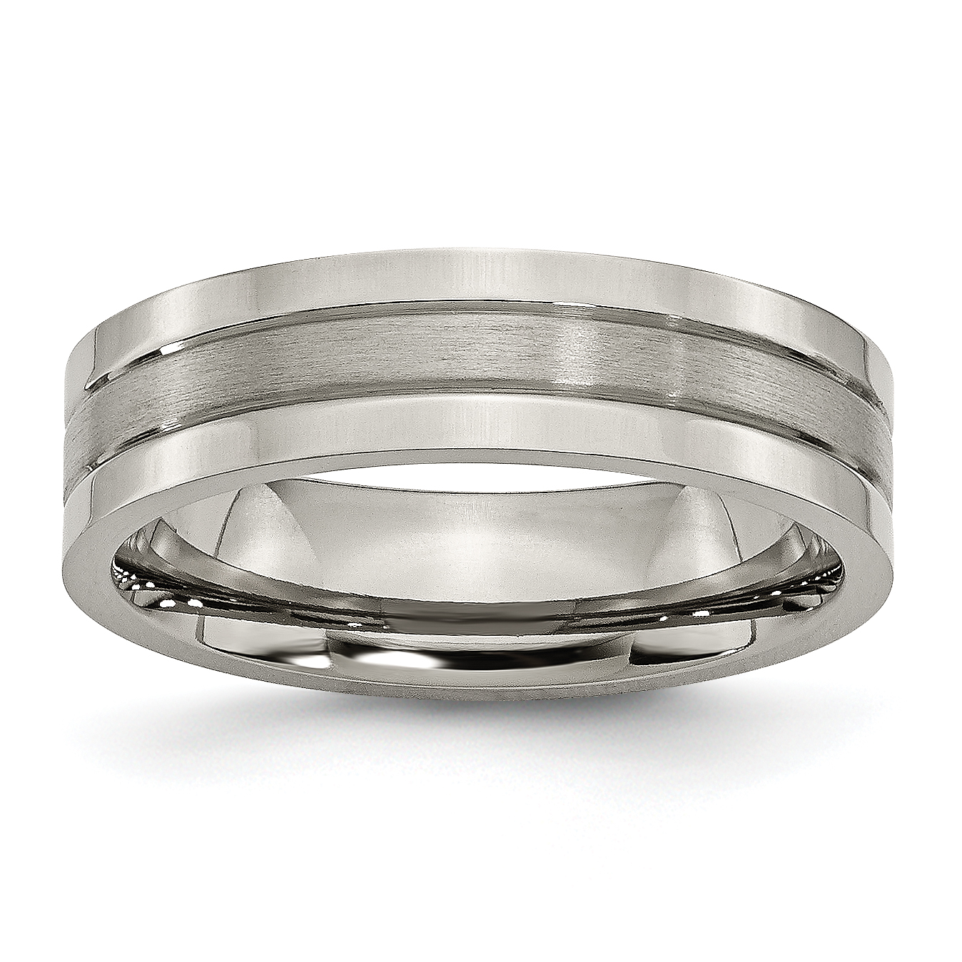 Wedding Bands USA Titanium Grooved 6mm Brushed and Polished Band