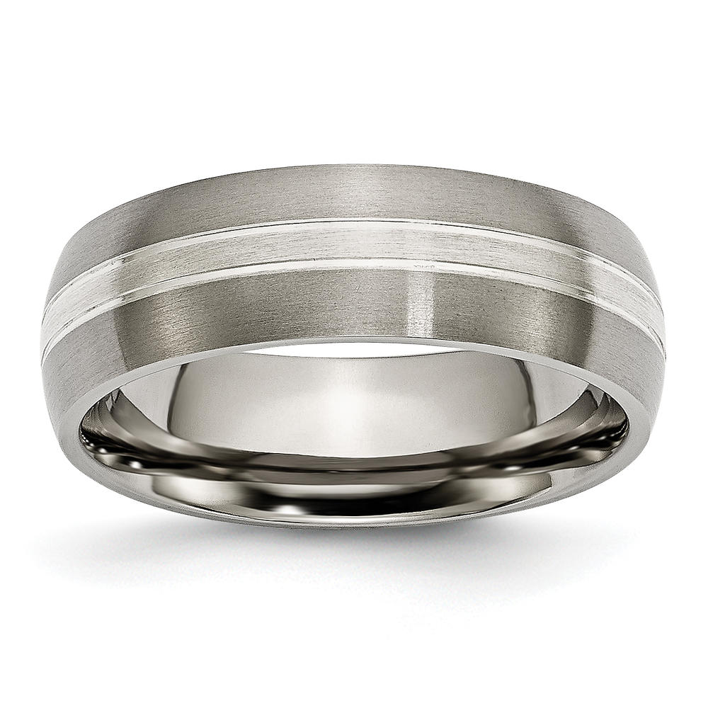 Bridal Titanium Grooved 7mm Sterling Silver Inlay Brushed/Polished Band