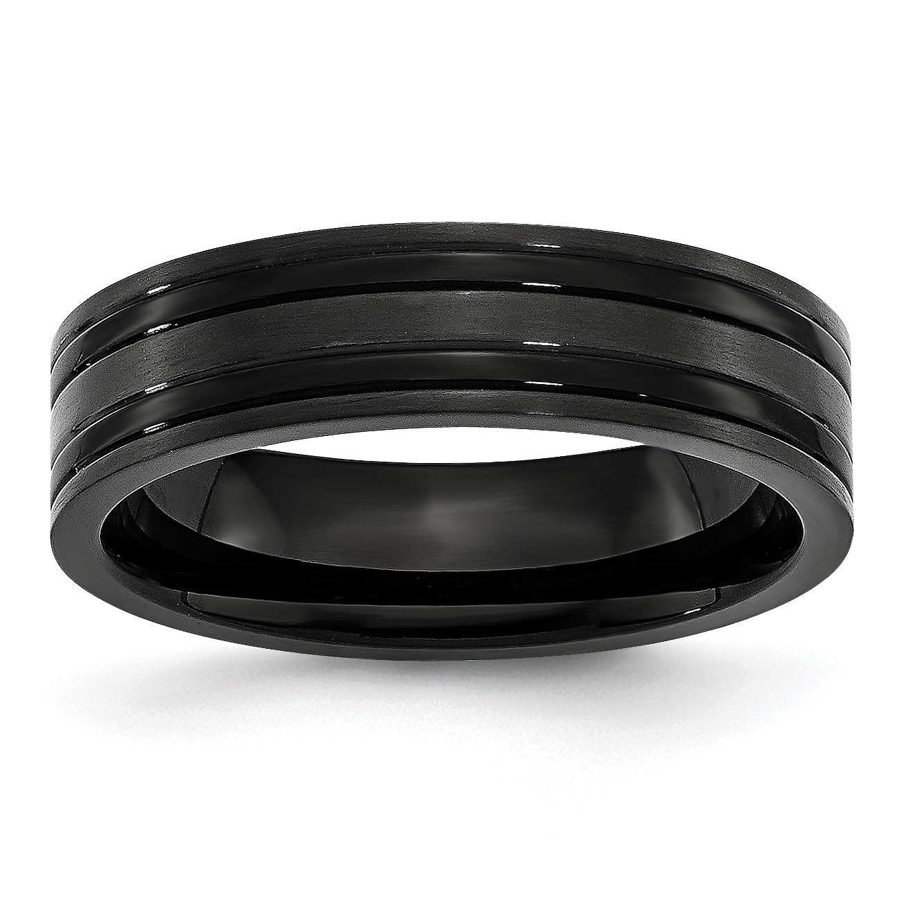 Bridal Titanium Grooved Black IP-plated 6mm Brushed and Polished Band