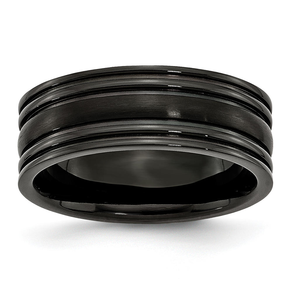 Bridal Titanium Grooved Black IP-plated 8mm Brushed and Polished Band