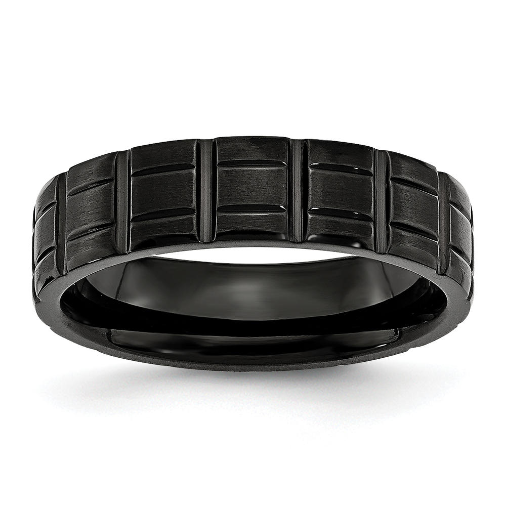 Chisel Titanium Notched Black IP-plated 6mm Brushed and Polished Band