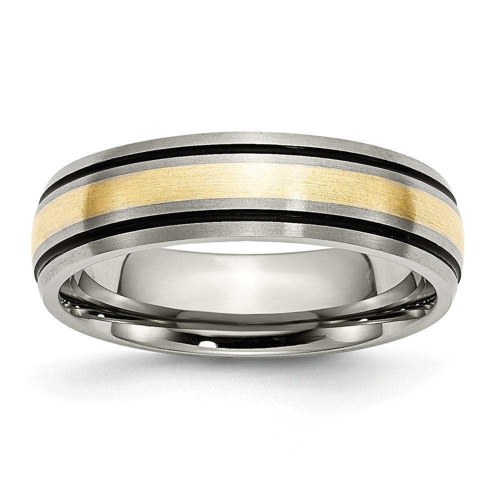 Chisel Titanium Grooved 14k Yellow Inlay 6mm Brushed and Antiqued Band