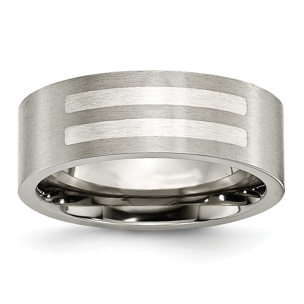 Bridal Titanium Flat 8mm Sterling Silver Inlay Brushed Band