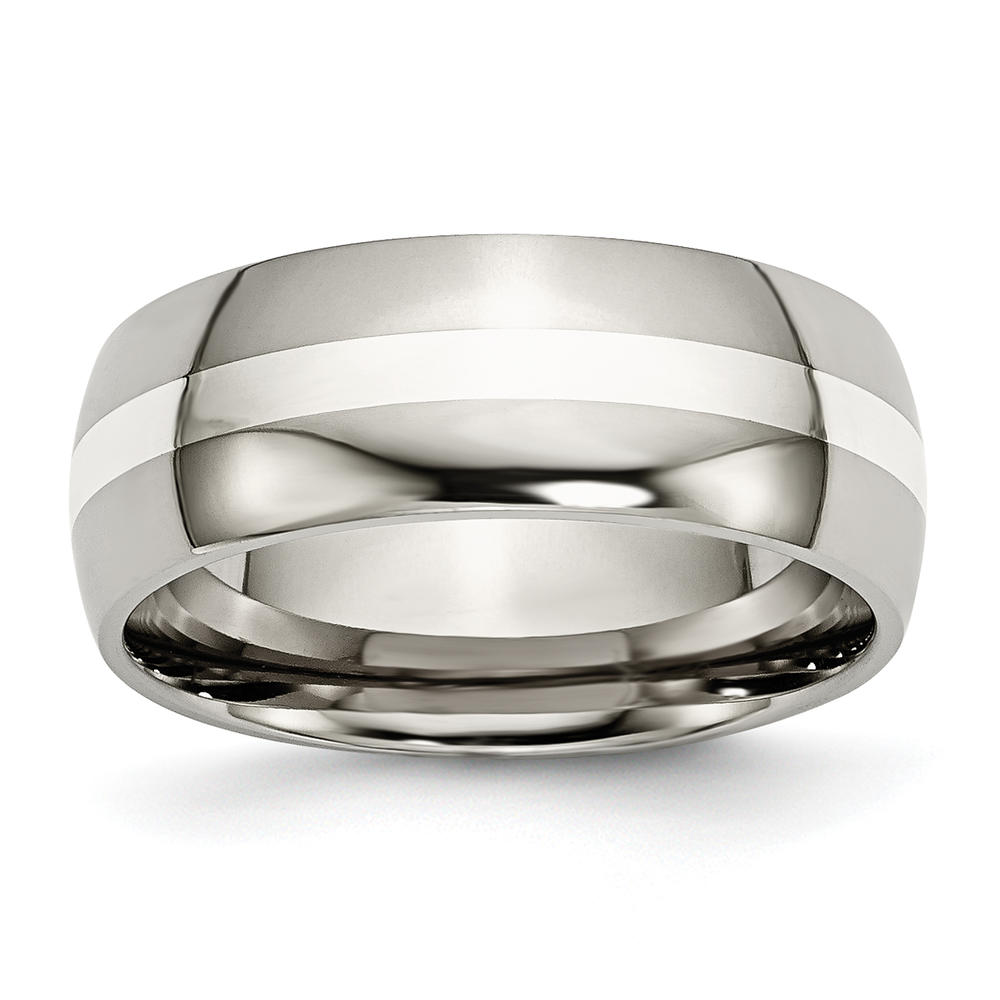 Chisel Titanium Sterling Silver Inlay 8mm Polished Band