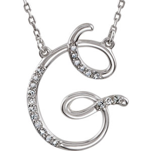 Stu 14kt White Letter "G" 1/8 CTW Diamond Initial 17" Necklace