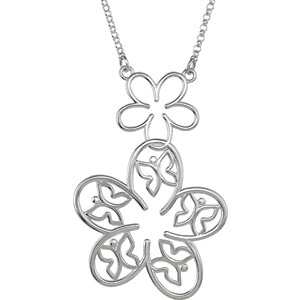 Petite Granulation  Sterling Silver Floral & Butterfly 18" Necklace