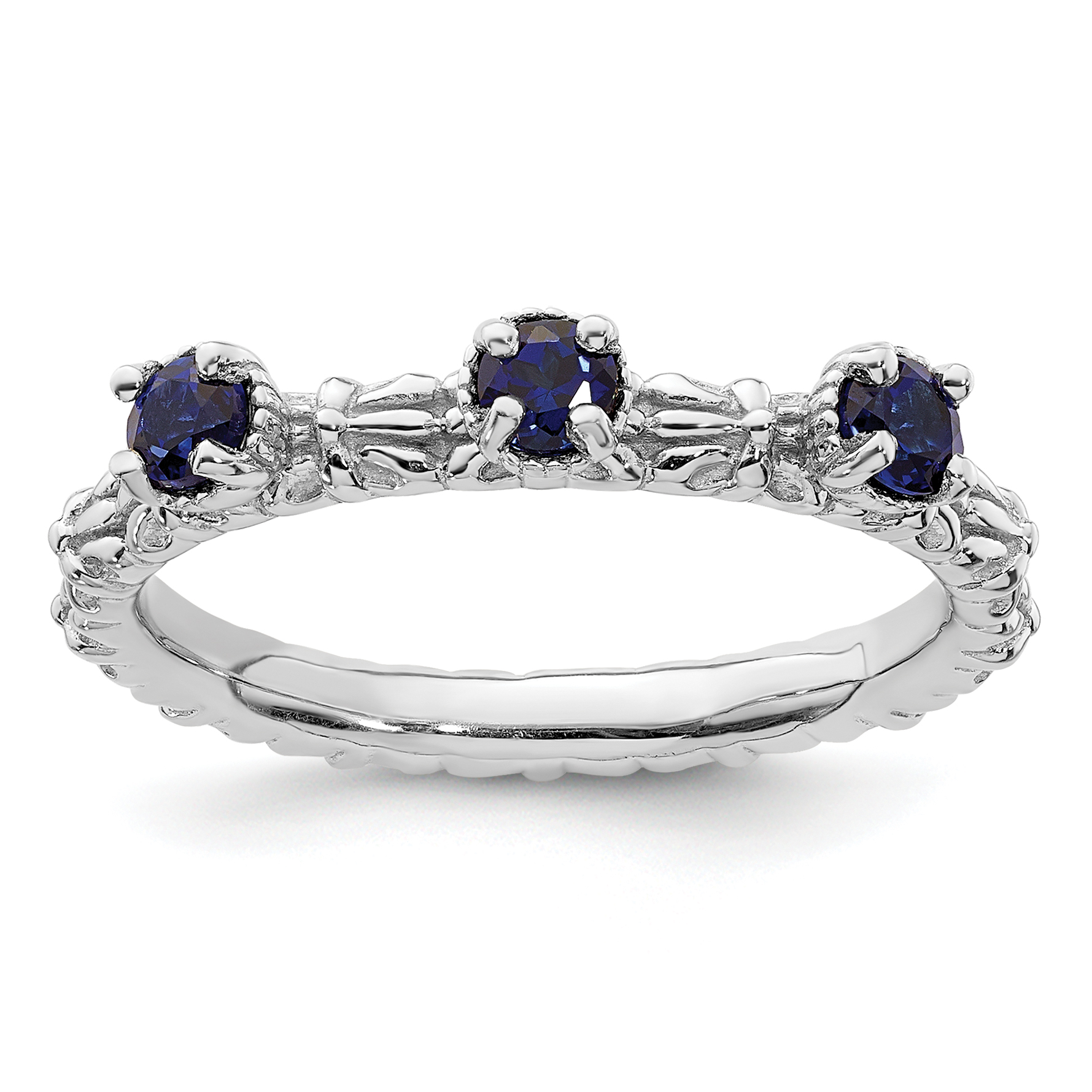 Stackable Expressions Sterling Silver Stackable Expressions Created Sapphire Three Stone Ring