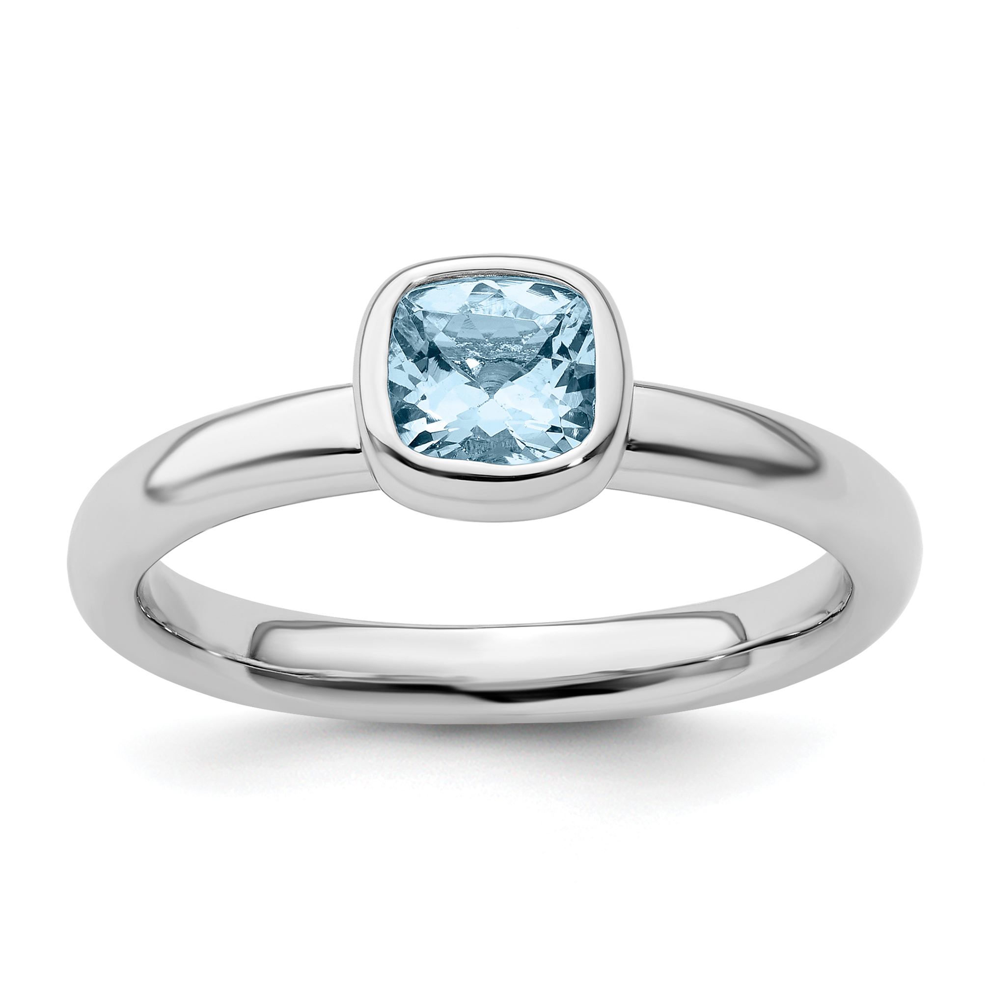 Celtic Sterling Silver Stackable Expressions Cushion Cut Aquamarine Ring