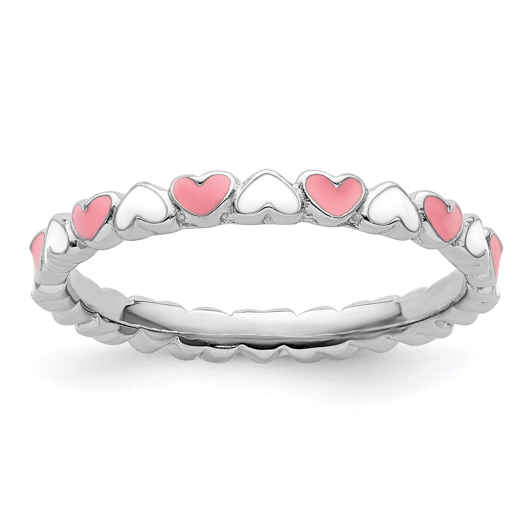 Stackable Expressions Sterling Silver Stackable Expressions Pink & White Enamel Heart Ring
