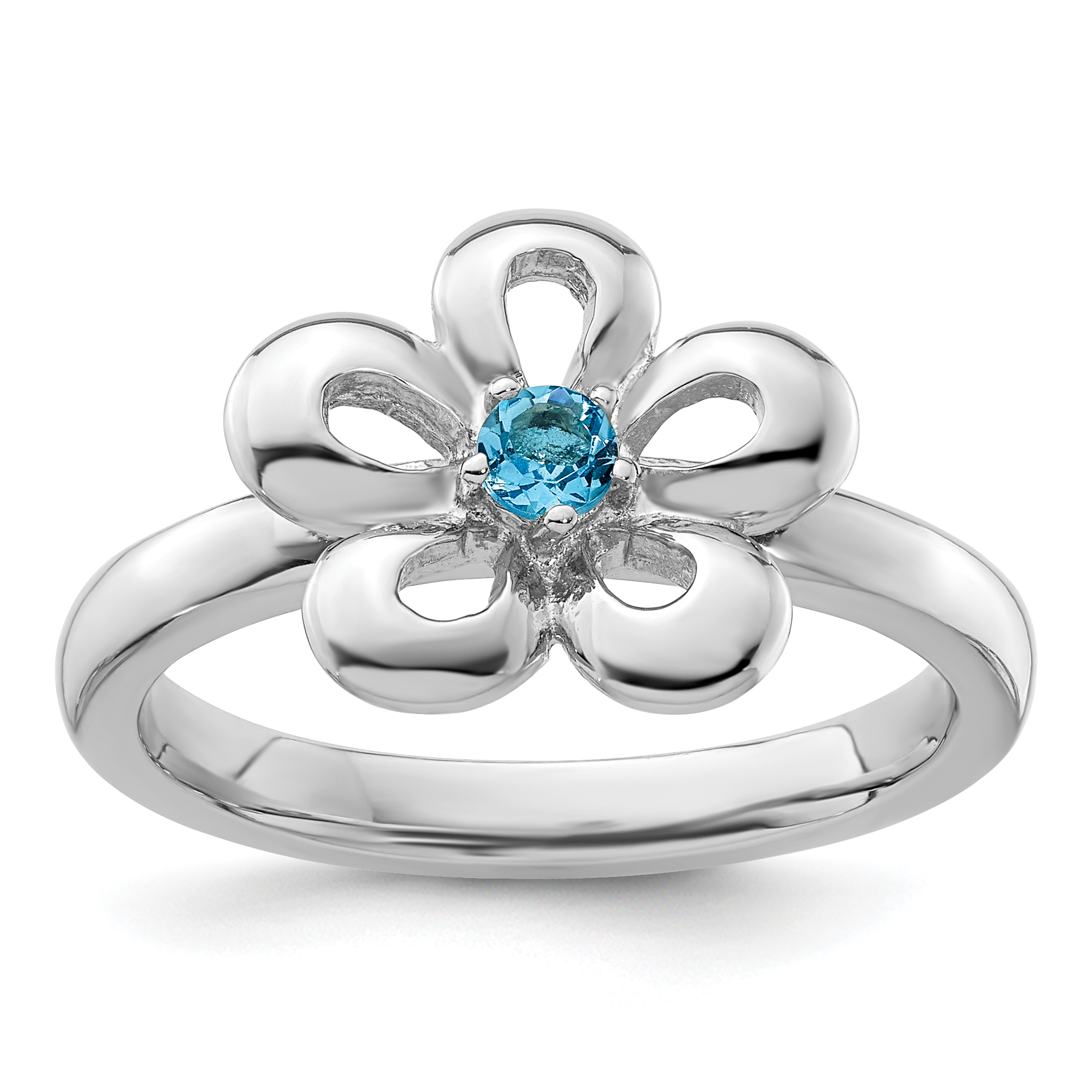 Stackable Expressions Sterling Silver Stackable Expressions Polished Blue Topaz Flower Ring