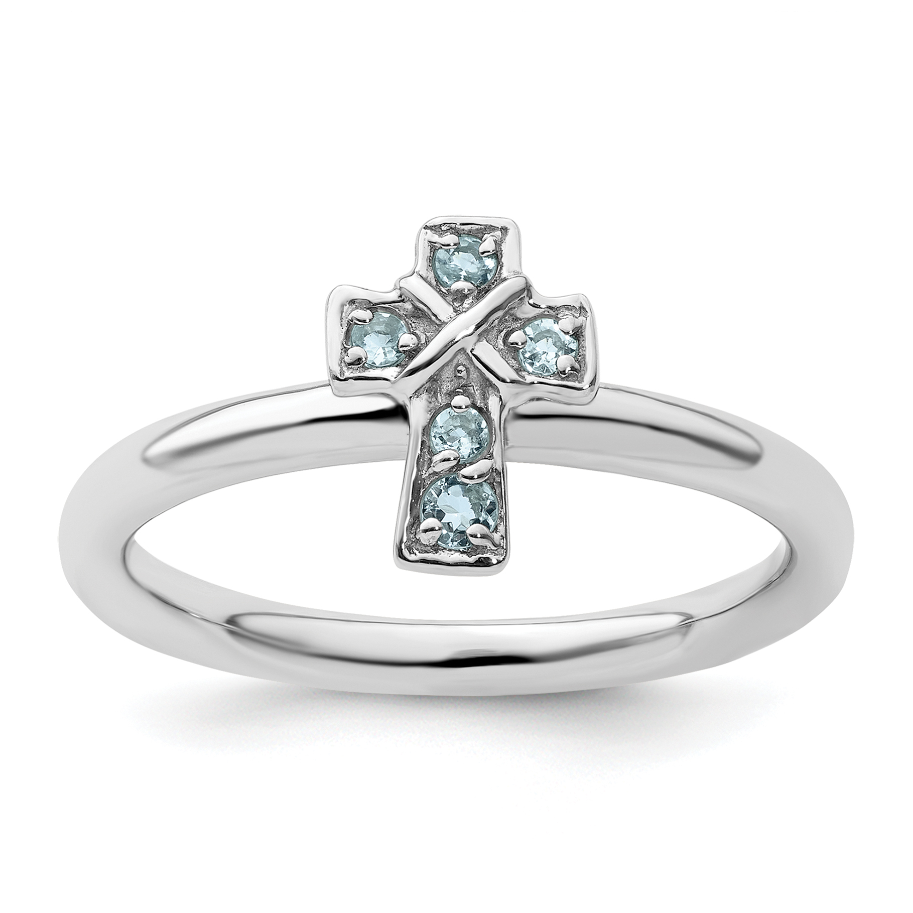 Stackable Expressions Sterling Silver Stackable Expressions Rhodium Aquamarine Cross Ring