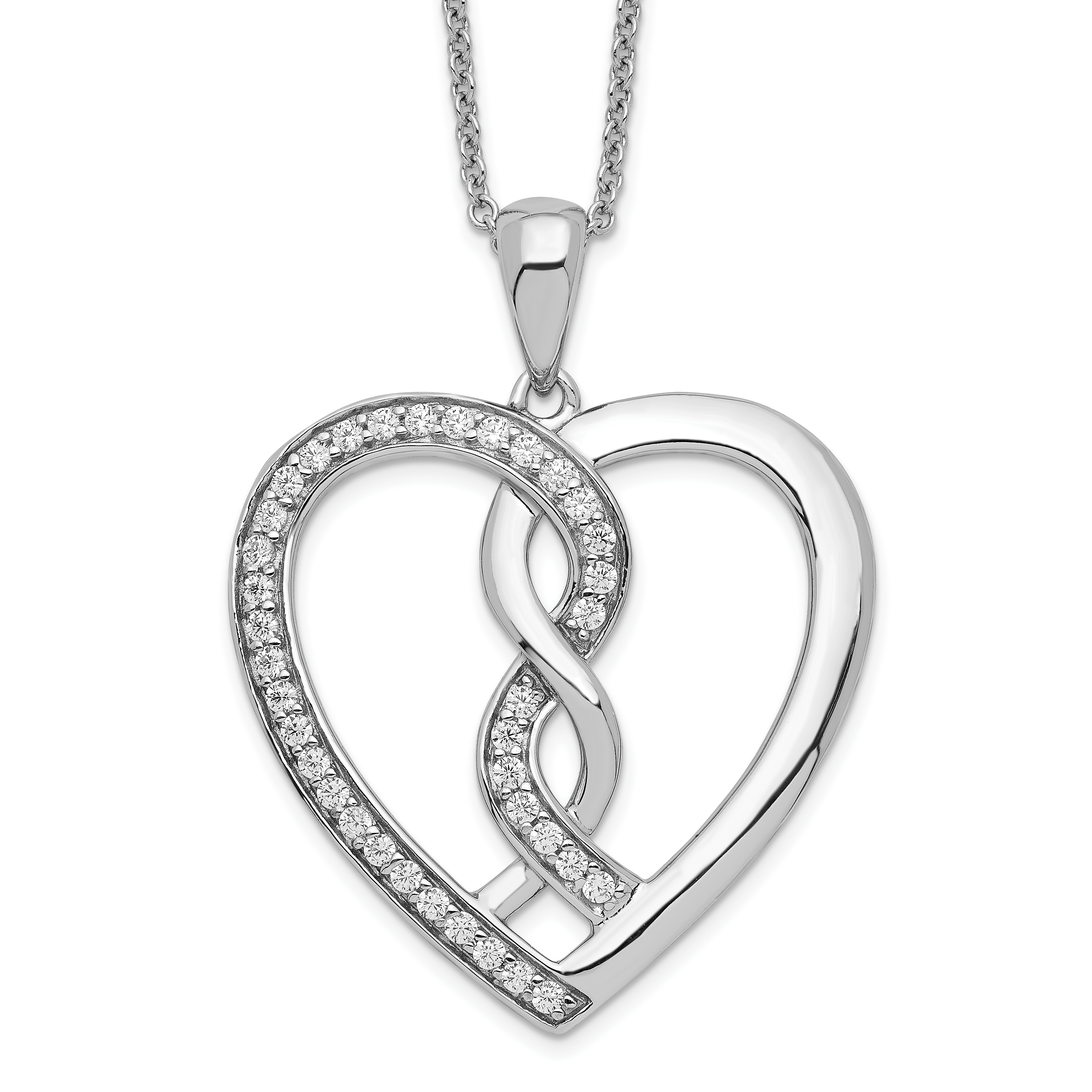 Sentimental Expressions Sterling Silver CZ Hearts Joined Together 18in Necklace