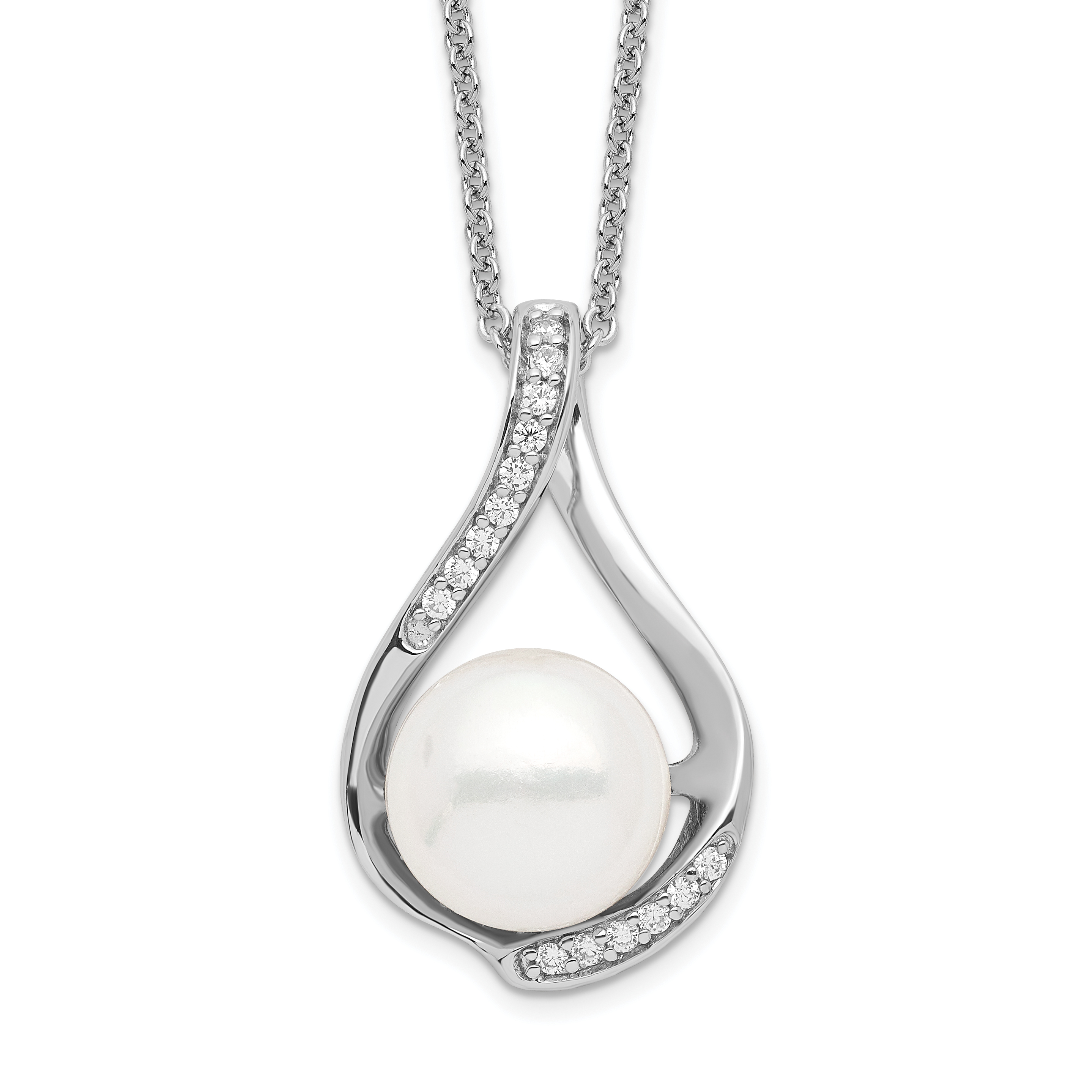 Sentimental Expressions Sterling Silver FW Cultured Pearl & CZ Forever (Embrace) 18in Neck