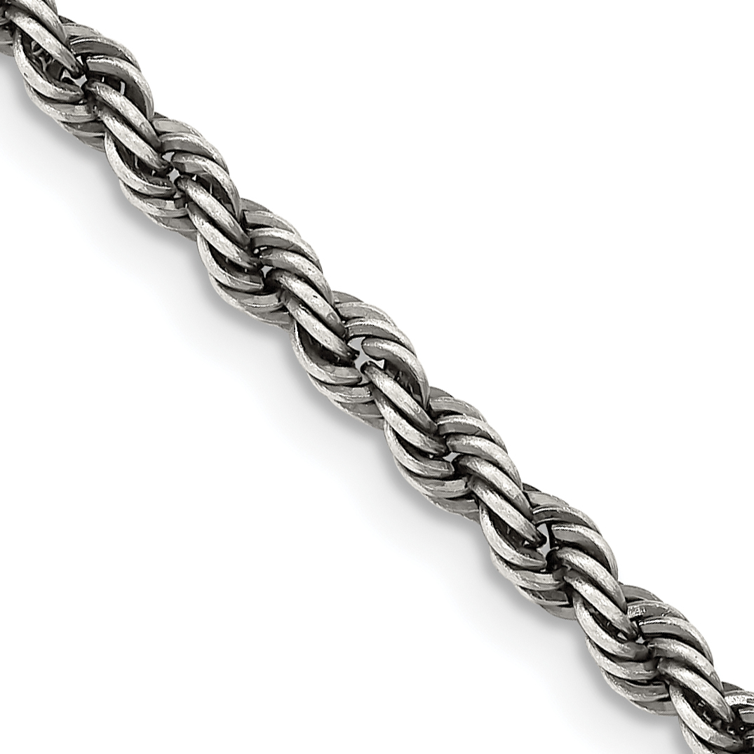 Core Silver Sterling Silver Ruthenium 3mm Rope Chain
