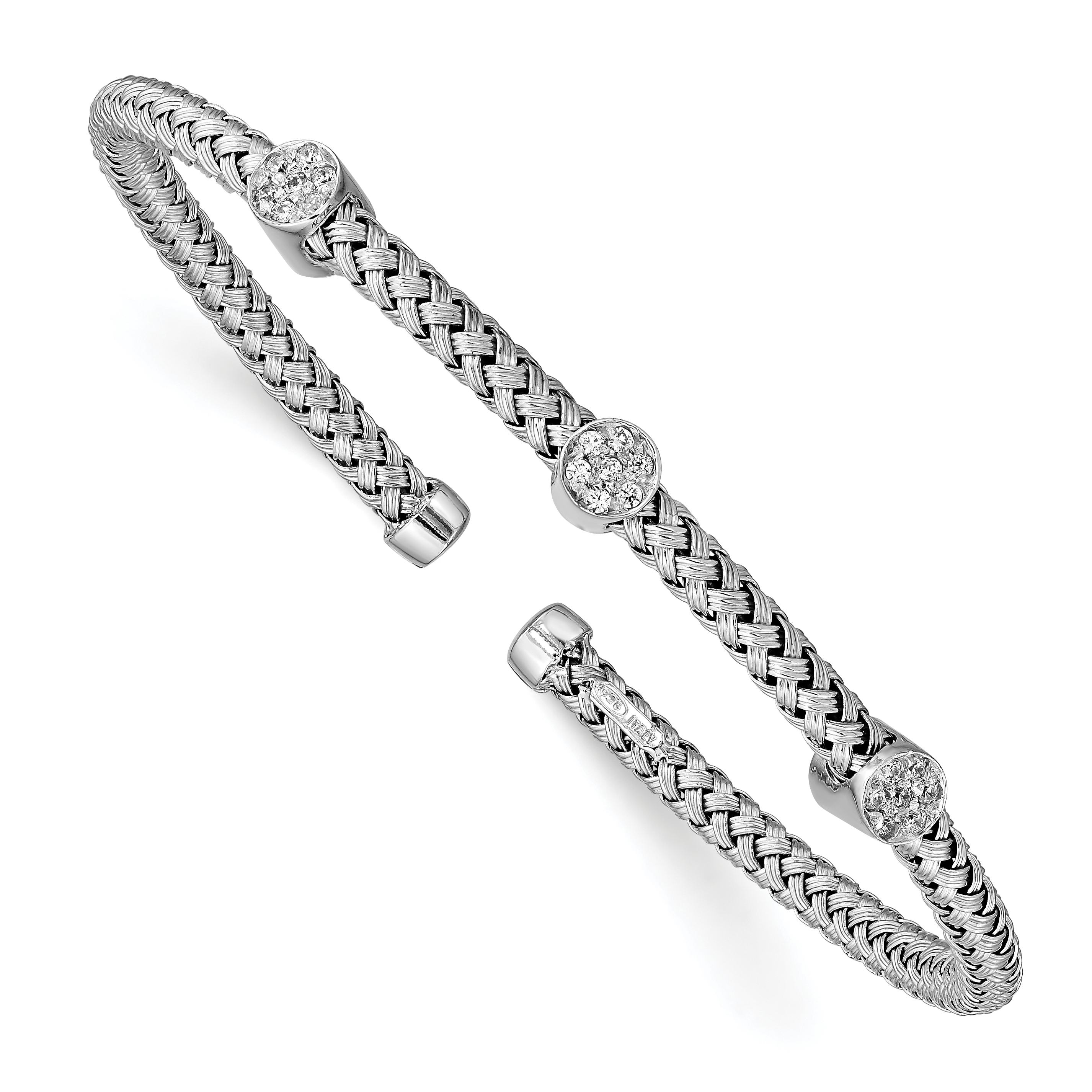 Core Silver Sterling Silver Polished Rhodium-plated Braided CZ Cuff Bangle