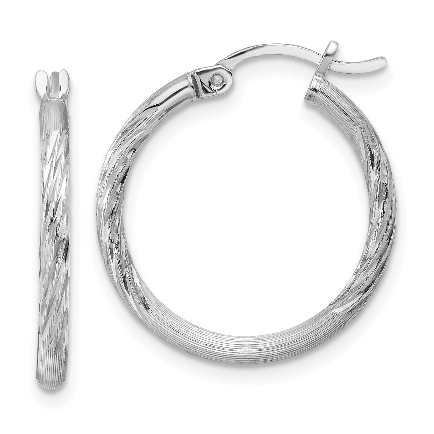 Display and Sales Kits Sterling Silver Rhodium-plated 2mm Satin & Diamond Cut Hoop Earrings