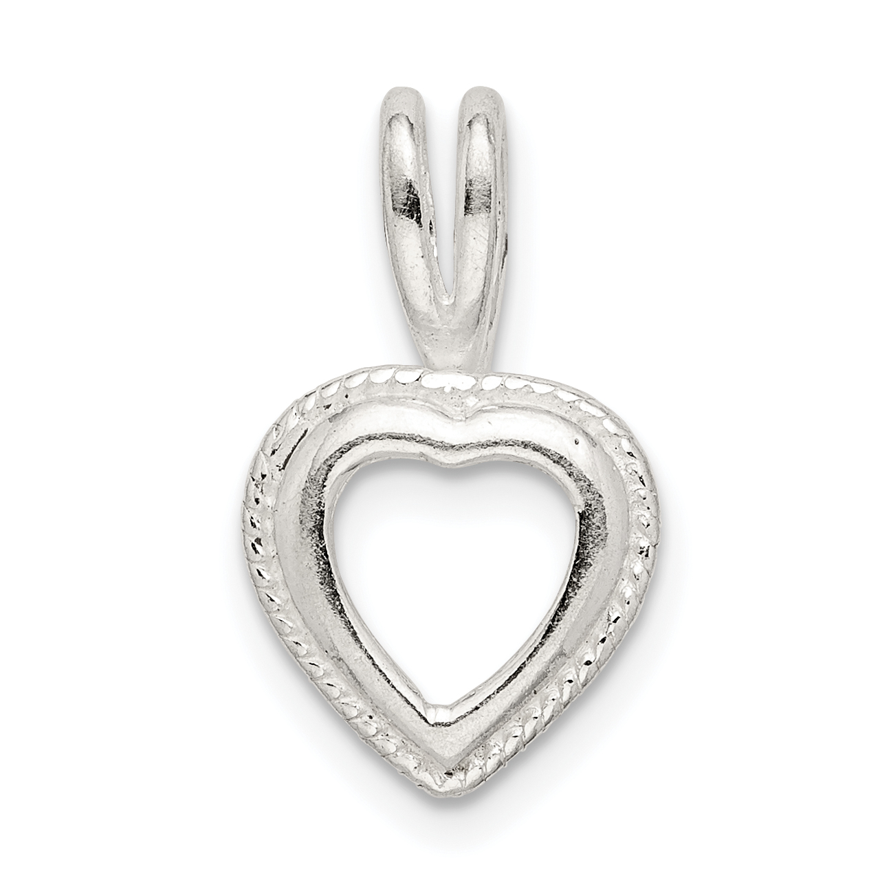QGC Sterling Silver Heart 9.0mm Rope Frame Back Set Fixed Bail Pendant Setting