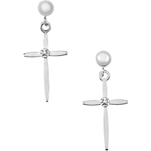 Crowned Jewels 14kt White .01 CTW Diamond Cross Earrings
