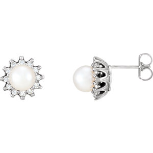 Stu 14kt White Pearl & 1/3 CTW Diamond Earrings