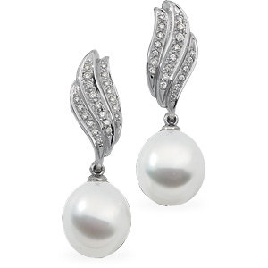 Stu 18 Palladium White 3/8 CTW Diamond & 13mm South Sea Cultured Pearl Earrings