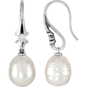 Stu Sterling Silver & 14kt White South Sea Cultured Pearl & Moissanite Bishop Earrings