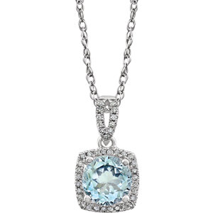 Stu 14kt White Aquamarine & 1/8 CTW Diamond 18" Necklace