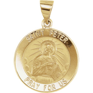 Stu 14kt Yellow 18.25mm Round Hollow St. Peter Medal